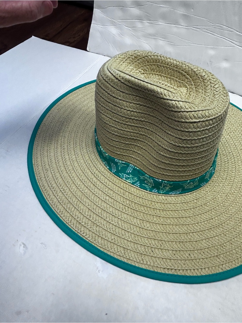 Performance Straw Sun Hat with Teal Trim unisex S/M - Picture 7 of 11